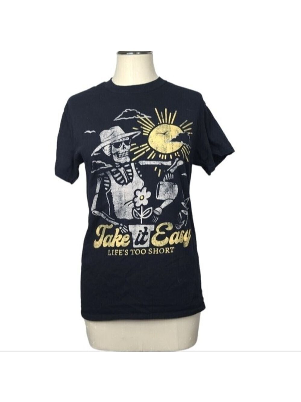 ODM Take It Easy Life's Too Short Gardening Skeleton Graphic Crewneck T Shirt S